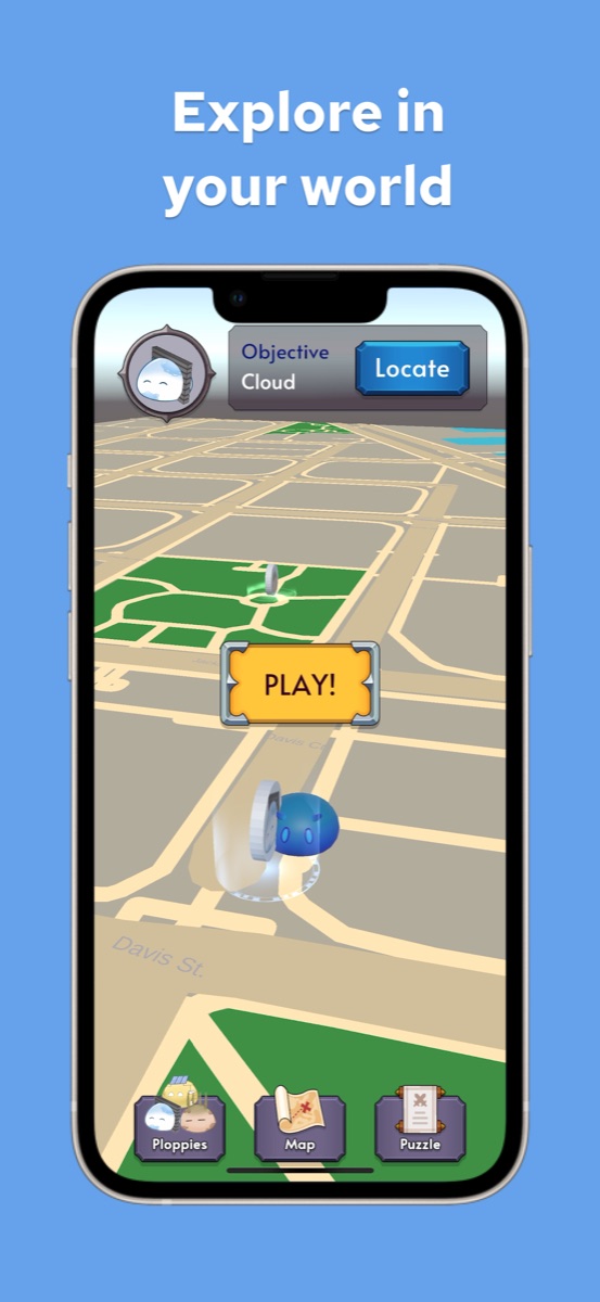 Store screenshot: Explore in your world, a map with a Ploppy waiting